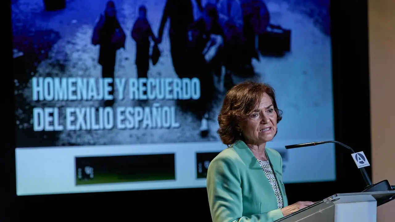 La vicepresidenta primera del Gobierno y ministra de Presidencia, Relaciones con las Cortes y Memoria Democr&aacute;tica, Carmen Calvo