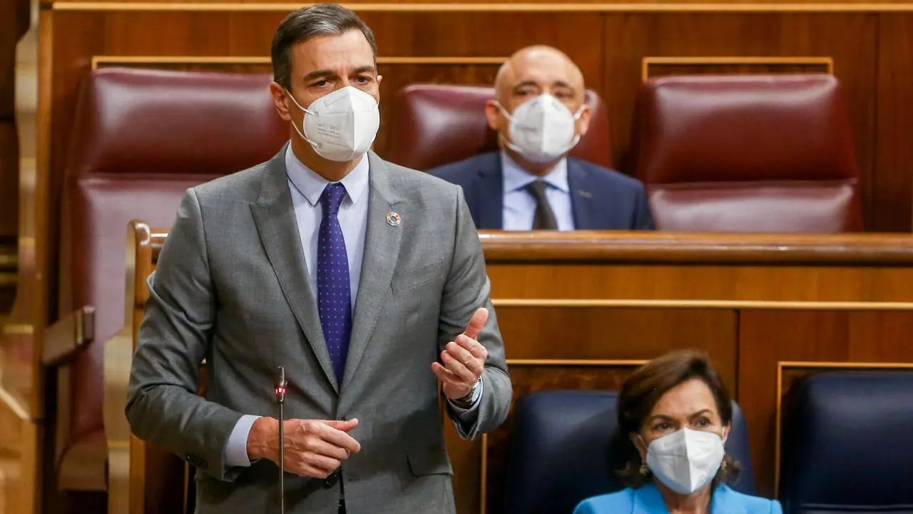 El presidente del Gobierno, Pedro S&aacute;nchez, interviene durante una Sesi&oacute;n de Control en el Congreso de los Diputados, a 12 de mayo de 2021, en Madrid, (Espa&ntilde;a).