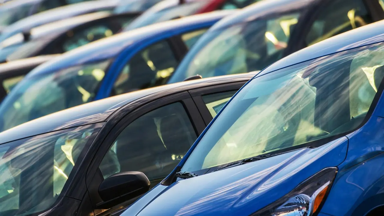 Car Industry Concept. Brand New Cars in Stock. Transportation Business Theme.
