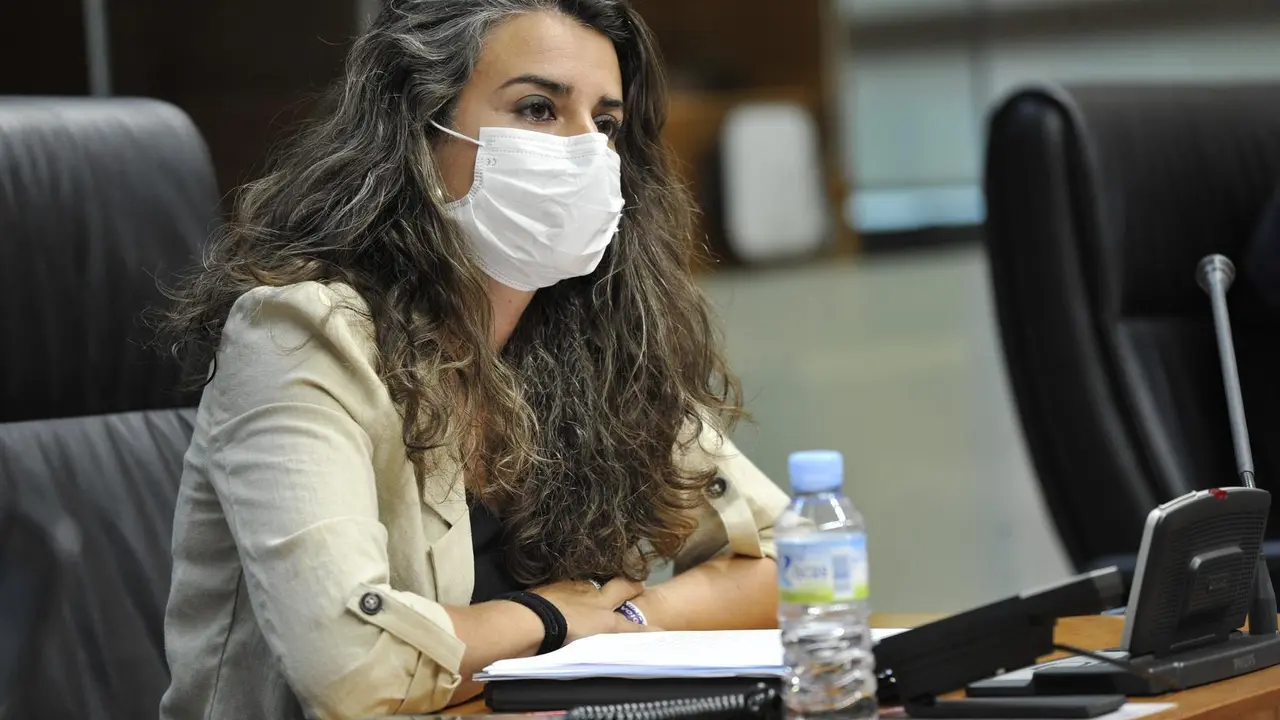 La diputada de Unidas por Extremadura Irene de Miguel, sentada en su esca&ntilde;o.