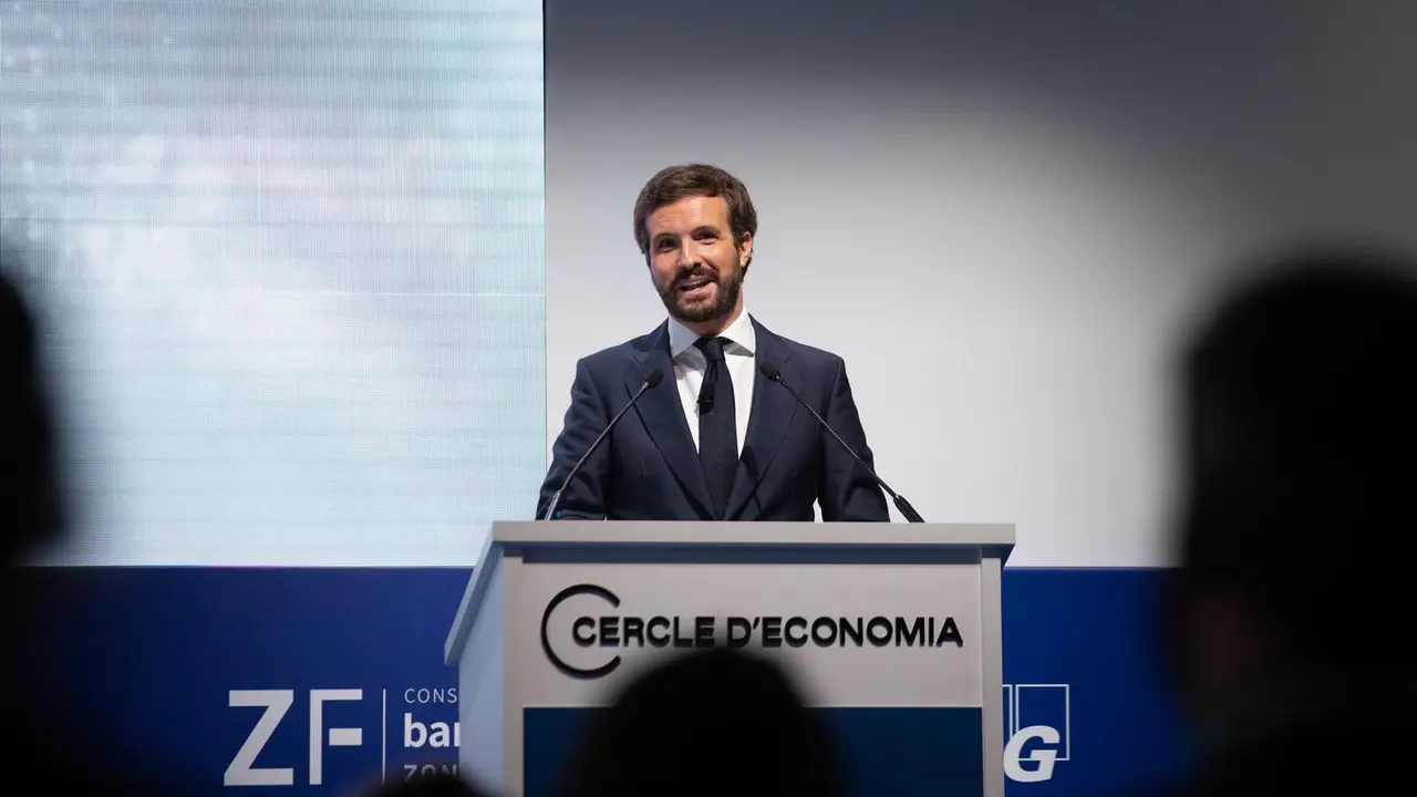 El l&iacute;der del PP, Pablo Casado, interviene en la inauguraci&oacute;n de la segunda jornada de la XXXVI Reuni&oacute;n del Cercle d"Economia, a 17 de junio de 2021, en Barcelona, Catalu&ntilde;a, (Espa&ntilde;a).