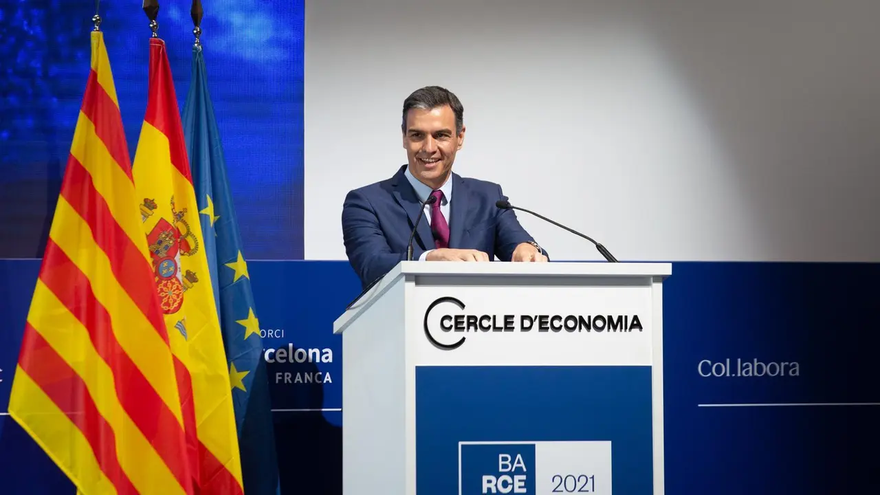 El presidente del Gobierno, Pedro S&aacute;nchez, interviene en la clausura de la tercera sesi&oacute;n de la XXXVI Reuni&oacute;n del Cercle d'Economia, a 18 de junio de 2021, en Barcelona, Catalu&ntilde;a, (Espa&ntilde;a). 