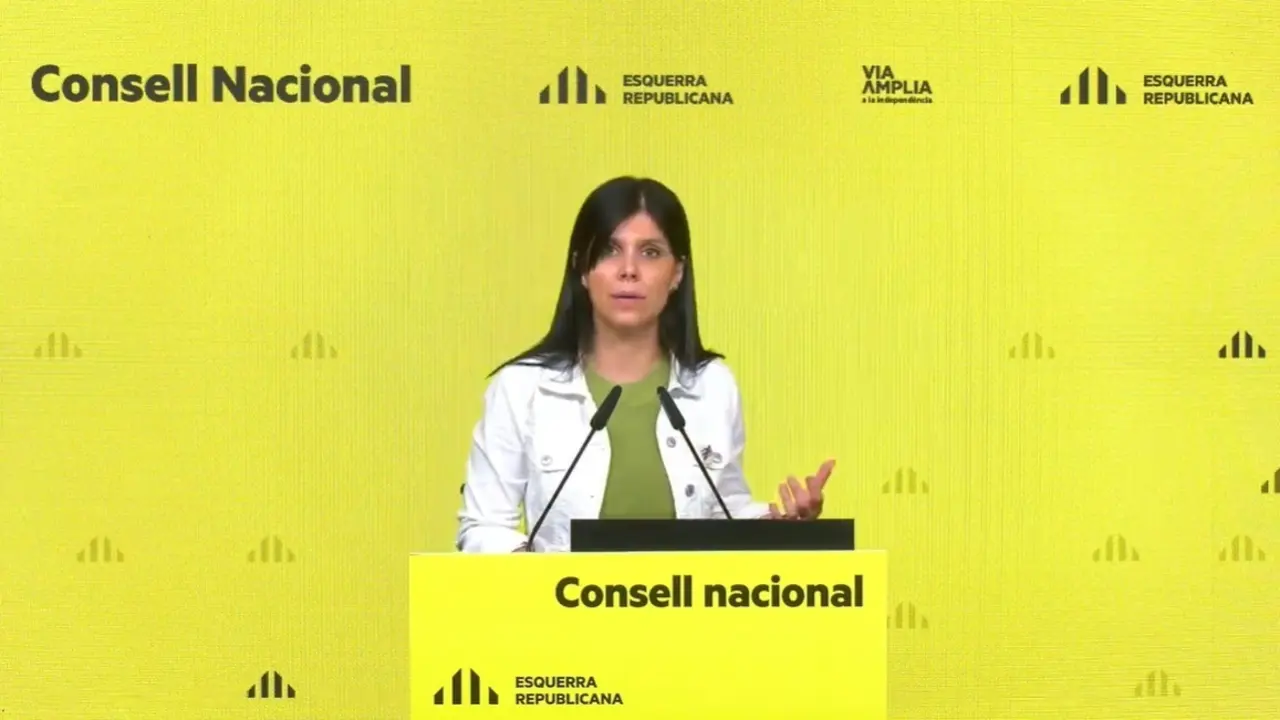 La secretaria general adjunta y portavoz de ERC, Marta Vilalta, en su intervenci&oacute;n telem&aacute;tica del Consell Nacional de ERC.