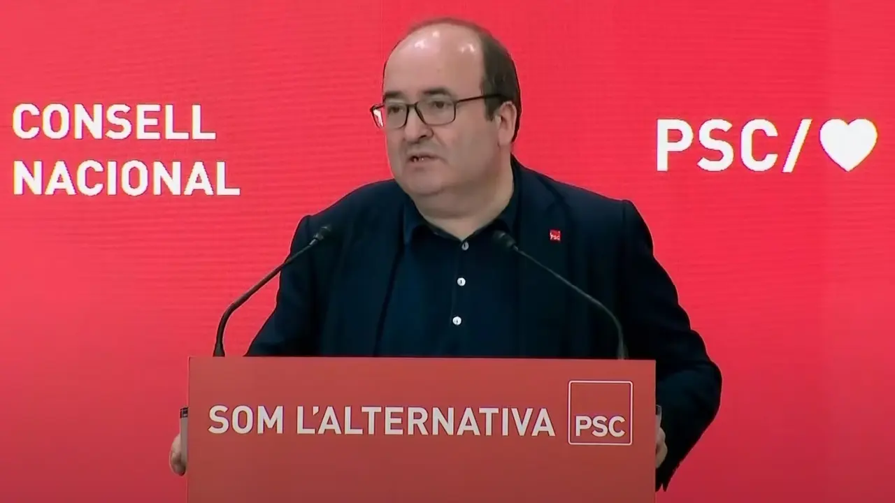 El ministro de Pol&iacute;tica Territorial y Funci&oacute;n P&uacute;blica y primer secretario del PSC, Miquel Iceta, durante su intervenci&oacute;n en el Consell Nacional del partido.