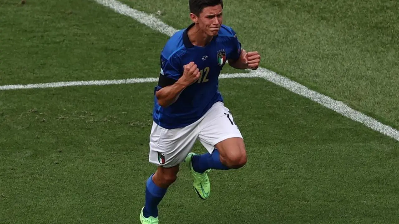Matteo Pessina of Italy celebrates after scoring his team's first goal during the UEFA EURO 2020 group A preliminary round soccer match between Italy and Wales in Rome, Italy, 20 June 2021. (Italia, Roma) EFE/EPA/Ryan Pierse