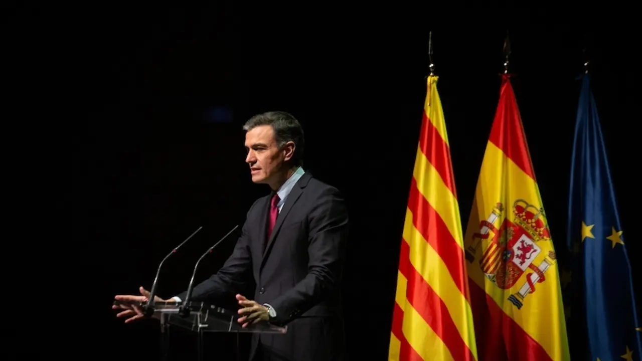 El presidente del Gobierno, Pedro S&aacute;nchez, durante la conferencia en el Liceu de Barcelona.