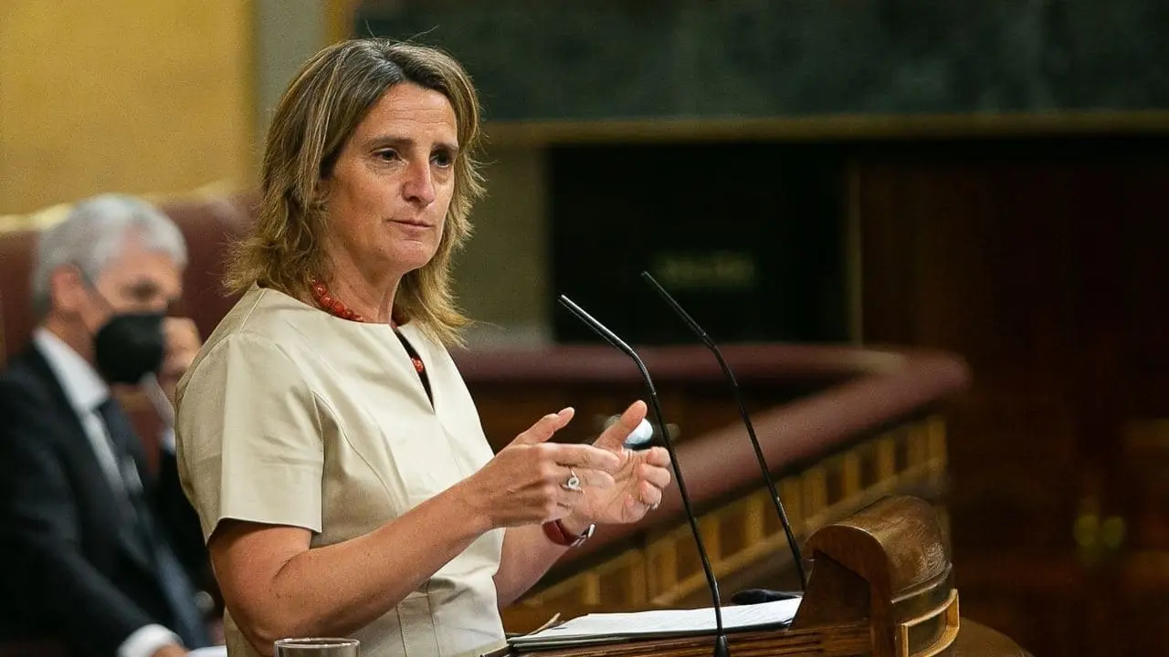 La vicepresidenta cuarta del Gobierno y ministra de Transici&oacute;n Ecol&oacute;gica y Reto Demogr&aacute;fico, Teresa Ribera, responde a la interpelaci&oacute;n de Guillermo Mariscal, del Grupo Popular, ?sobre la subida de la factura el&eacute;ctrica