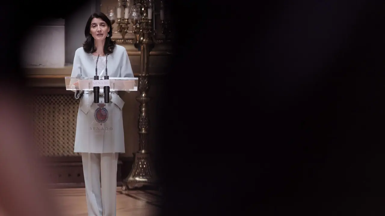 La presidenta del Senado, Pilar Llop, interviene en el Acto de despedida a deportistas ol&iacute;mpicas antes de su partida a los Juegos Ol&iacute;mpicos de Tokio 2020, a 4 de junio de 2021, en el Sal&oacute;n de Pasos Perdidos del Congreso de los Diputados, Madrid, (Espa&ntilde;a).