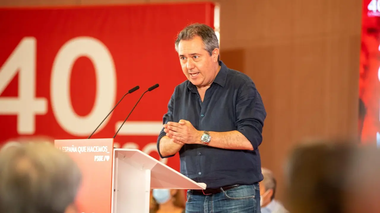 El candidato del PSOE-A a la presidencia de la Junta de Andaluc&iacute;a y alcalde de Sevilla, Juan Espadas, Interviene  en un acto centrado en el &aacute;rea de municipalismo de la Ponencia Marco del PSOE para su 40 Congreso a 20 de junio del 2021 en Sevilla, Andaluc&iacute;