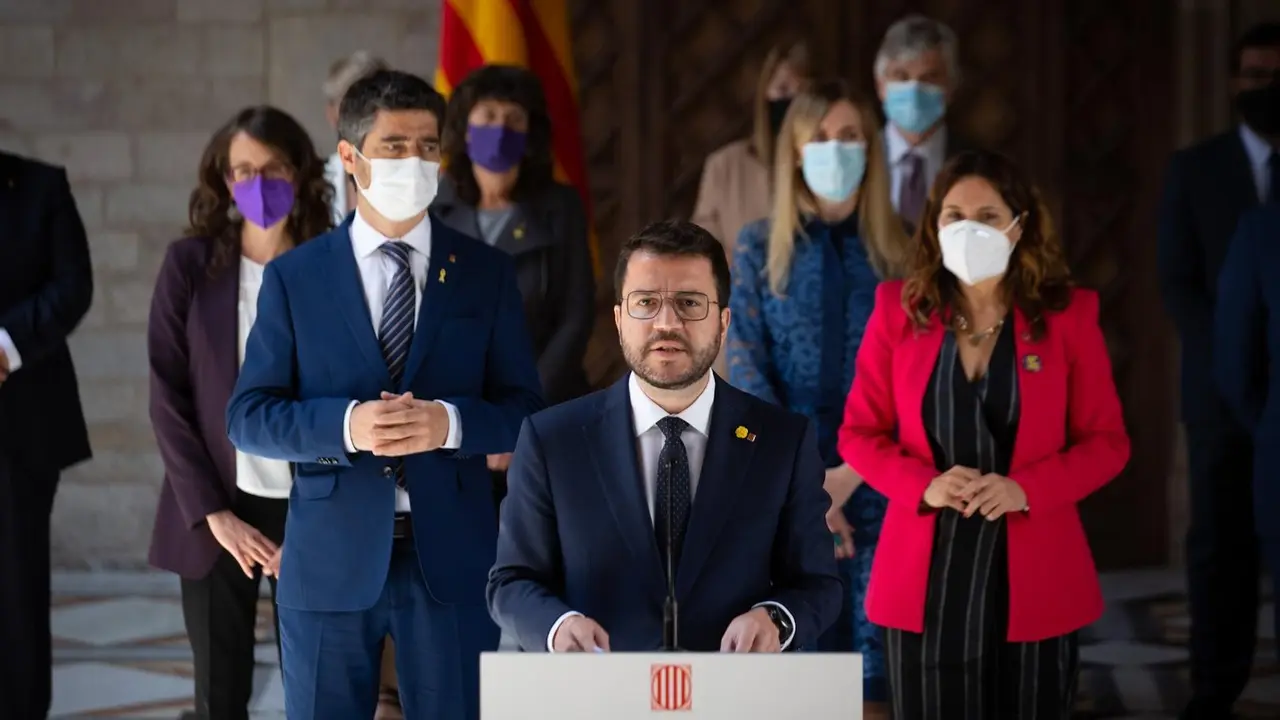 Comparecencia del presidente de la Generalitat, Pere Aragon&egrave;s, tras la primera reuni&oacute;n del nuevo Govern. ARCHIVO.
