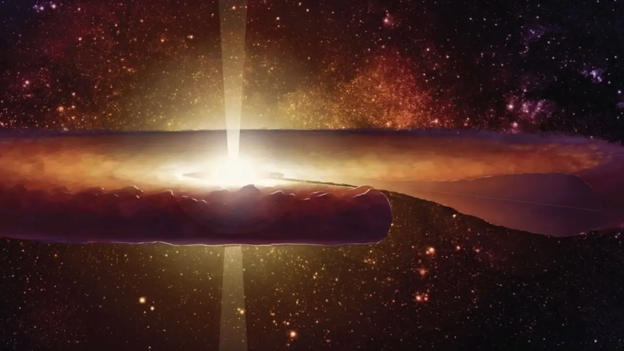 Ilustraci&oacute;n art&iacute;stica del sistema solar primitivo, en una &eacute;poca en la que a&uacute;n no se hab&iacute;an formado planetas. Una nube arremolinada de gas y polvo rodeaba al joven sol. El corte a trav&eacute;s de este llamado disco protoplanetario muestra su estructura 3D