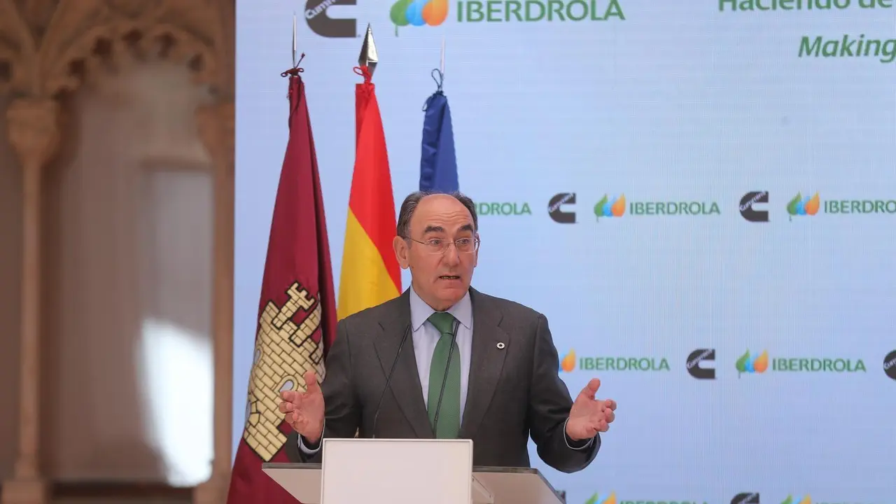 El presidente de Iberdrola, Ignacio S&aacute;nchez Gal&aacute;n durante la presentaci&oacute;n del acto 'Haciendo de Espa&ntilde;a un polo industrial del hidr&oacute;geno verde en Europa'