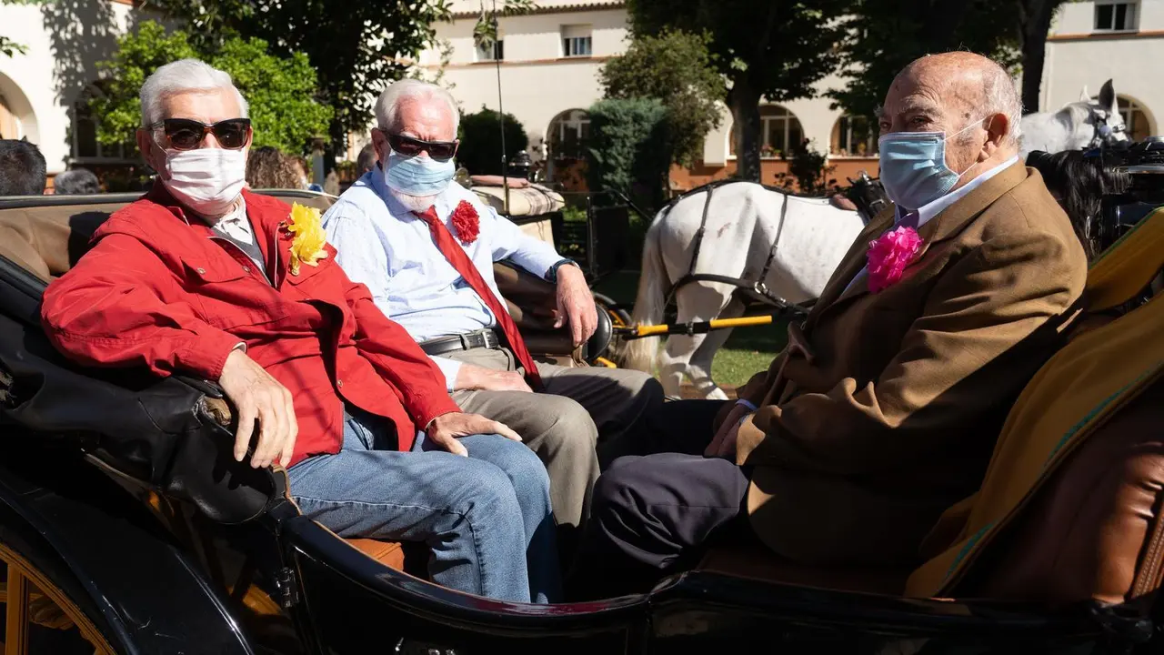 Archivo - Varios mayores en un coche de caballos dando un paseo por Sevilla.