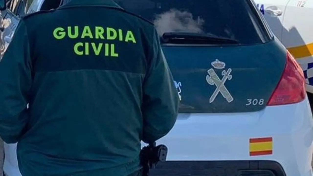 Un agente de la Guardia Civil de espaldas y junto a un veh&iacute;culo oficial del cuerpo.