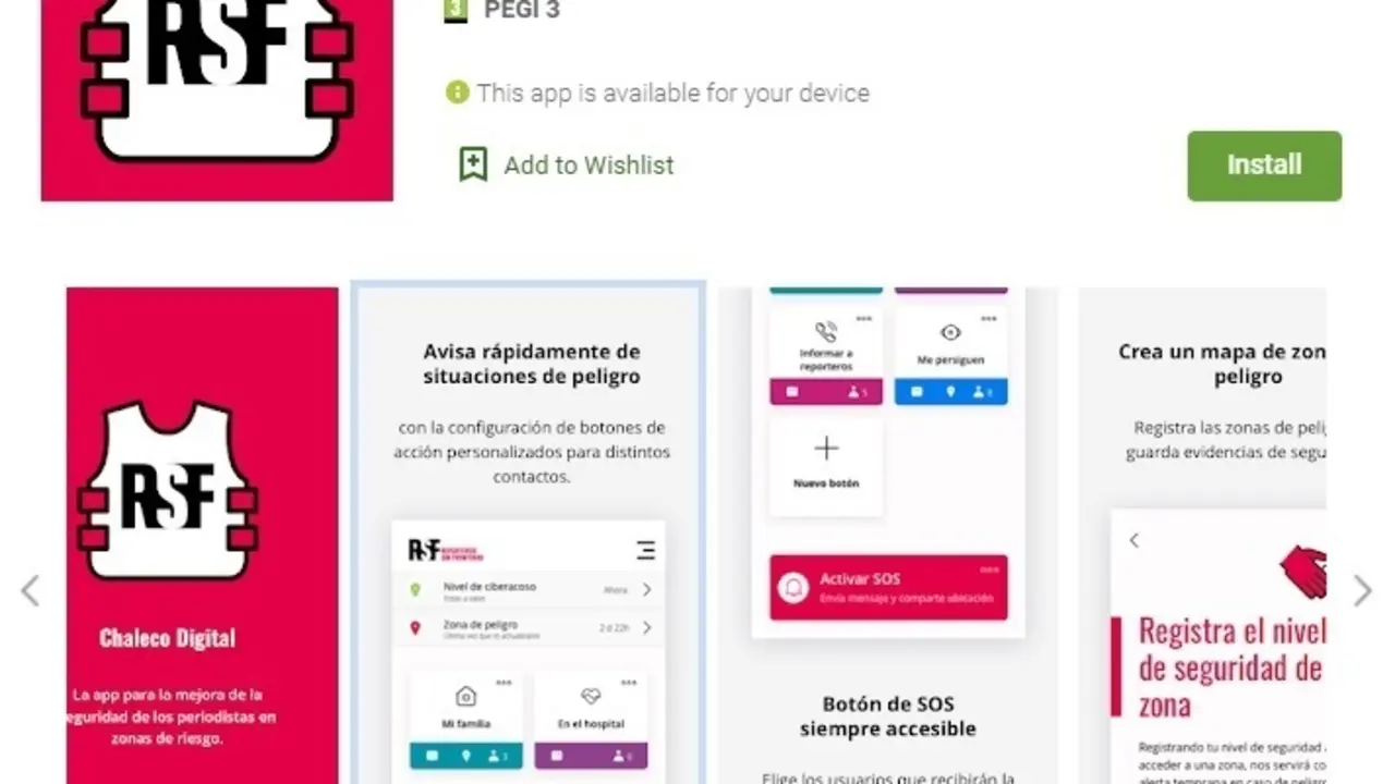 Aplicaci&oacute;n 'Chaleco Digital' desarrollada por RSF con apoyo de Exteriores para contribuir a la protecci&oacute;n de los periodistas
