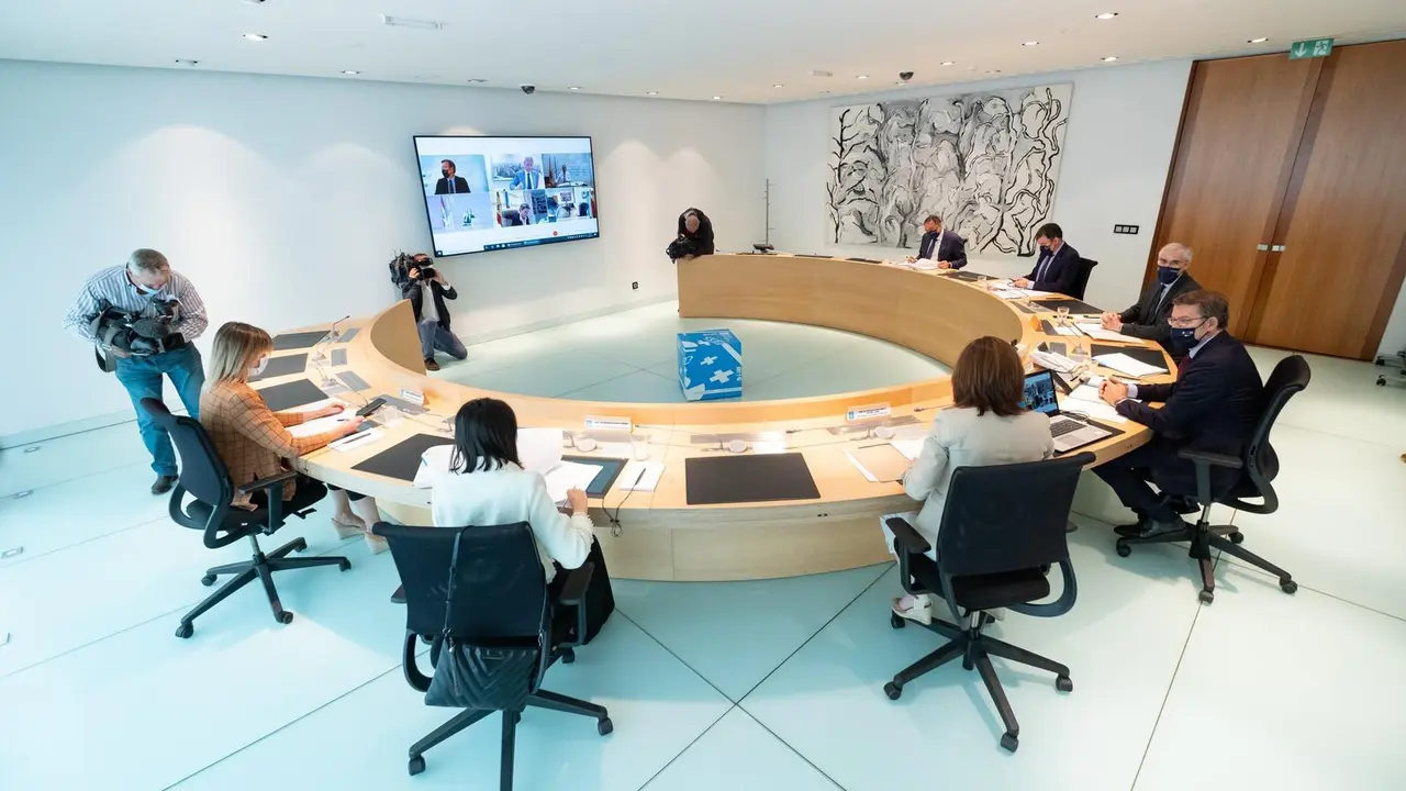 O titular do Goberno galego, Alberto N&uacute;&ntilde;ez Feij&oacute;o, preside a reuni&oacute;n do Consello da Xunta. Edificio Administrativo de San Caetano, Santiago de Compostela, 02/06/21.