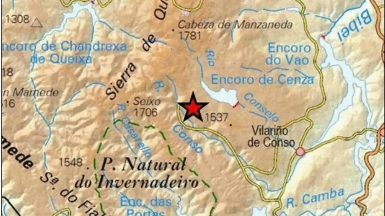 Zona donde se ha registrado un terremoto de magnitud 3,1 en Vilari&ntilde;o de Conso (Ourense).