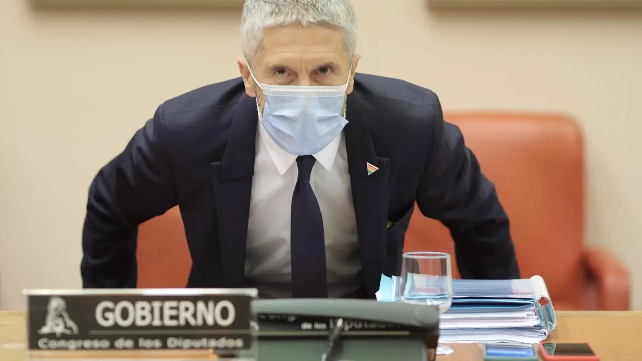 El ministro del Interior, Fernando Grande-Marlaska, a su llegada a la Comisi&oacute;n de Interior del Congreso