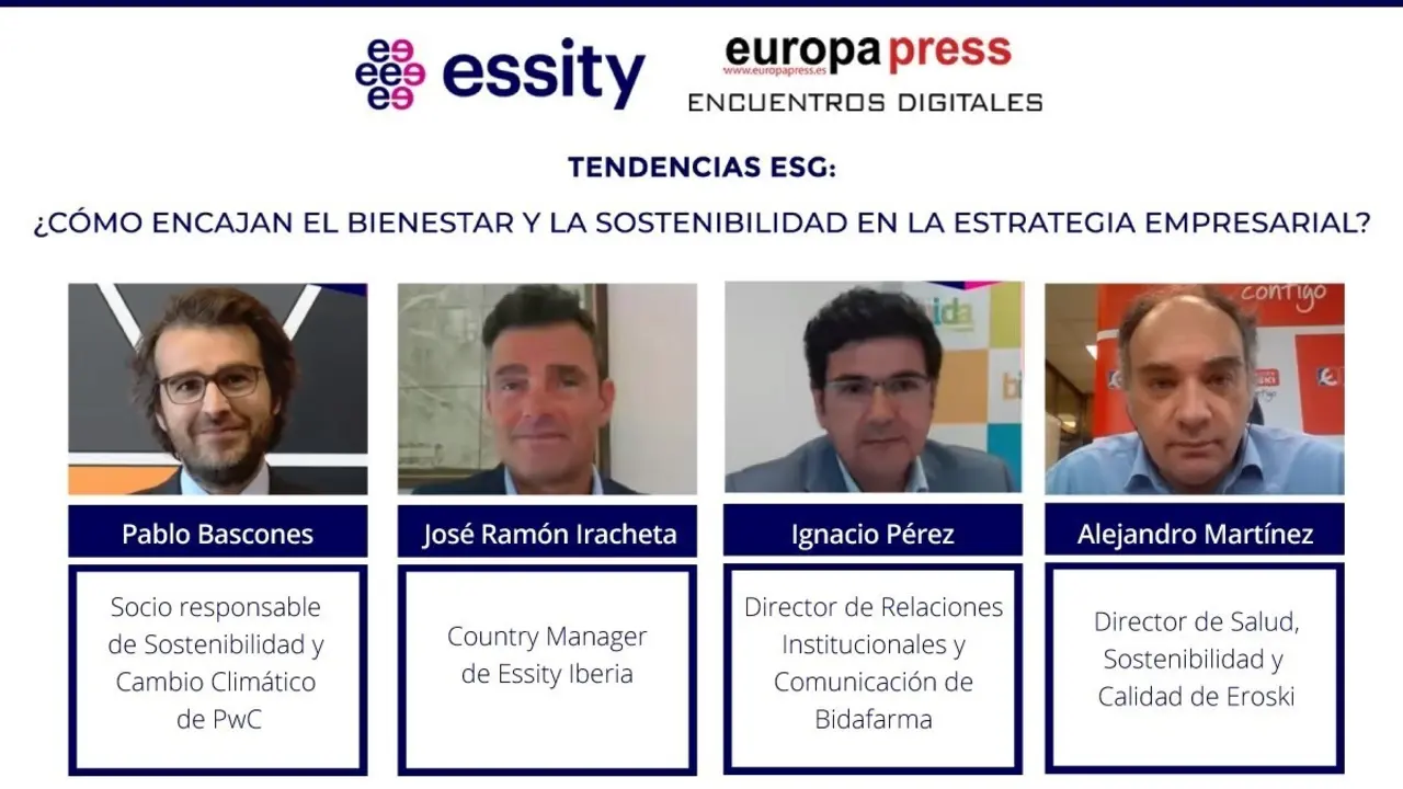 Intervinientes en el encuentro digital 'Tendencias ESG: &iquest;C&oacute;mo encajan el bienestar y la sostenibilidad en la estrategia empresarial?