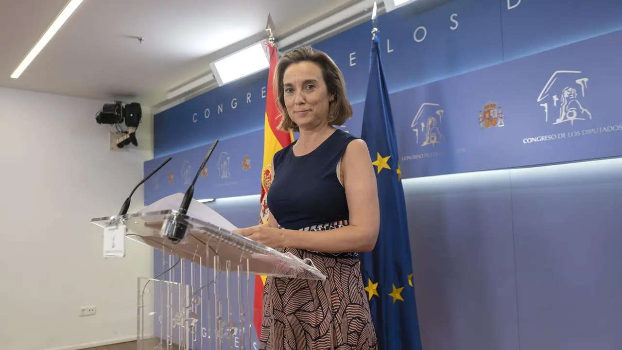 La portavoz del PP en el Congreso de los Diputados, Cuca Gamarra, interviene en una rueda de prensa de Portavoces, a 29 de junio de 2021, en la Sala Constitucional del Congreso de los Diputados, Madrid, (Espa&ntilde;a).