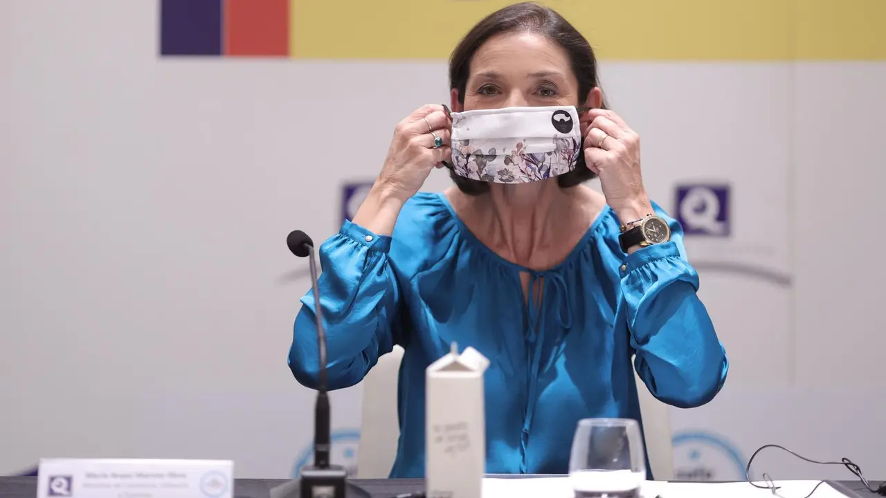 La ministra de Industria, Comercio y Turismo, Reyes Maroto, en el acto de la XIV Edici&oacute;n de la Entrega de Banderas &lsquo;Q de Calidad Tur&iacute;stica&rsquo; y &lsquo;Safe Tourism Certified&rsquo; a las playas y puertos deportivos espa&ntilde;oles.