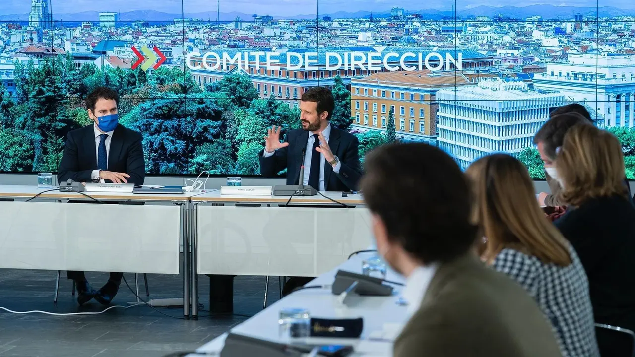Archivo - El l&iacute;der del PP, Pablo Casado, re&uacute;ne al comit&eacute; de direcci&oacute;n del PP en la sede del partido. En Madrid, a 26 de febrero de 2021.