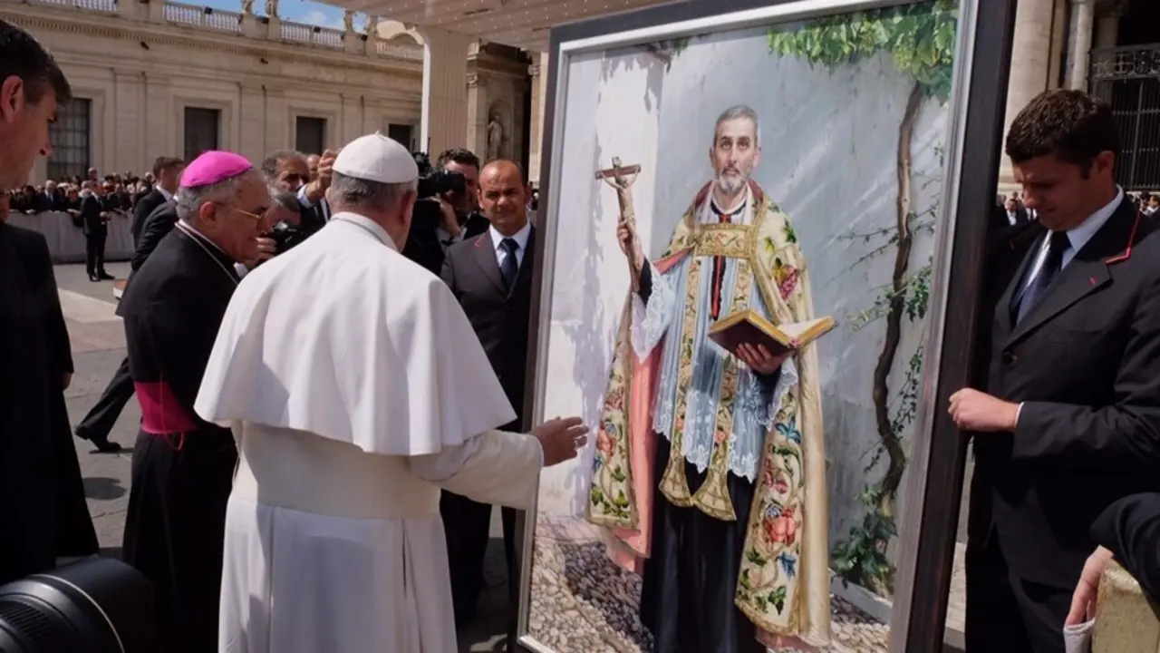 Archivo - El obispo de C&oacute;rdoba, Demetrio Fern&aacute;ndez, hizo entrega en su momento al Papa Francisco de un cuadro de San Juan de &Aacute;vila.