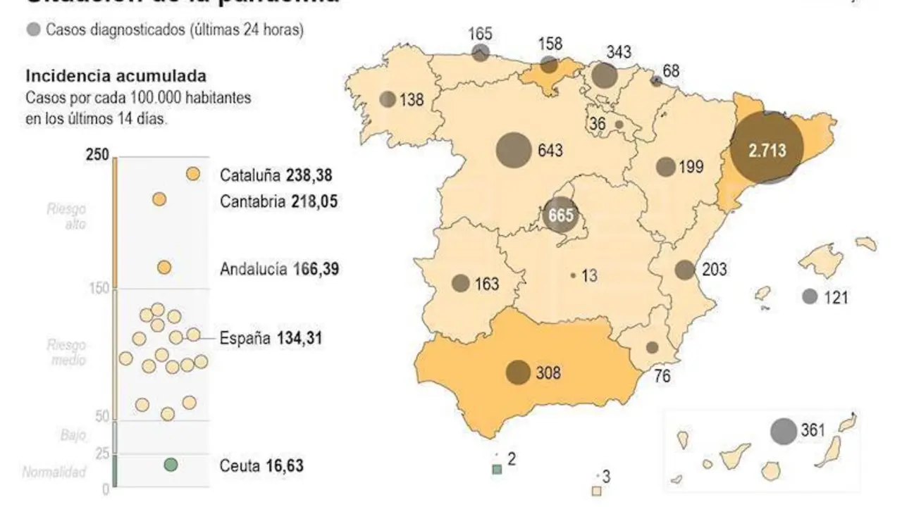 Detalle de la infograf&iacute;a de la Agencia EFE de los casos en Espa&ntilde;a.