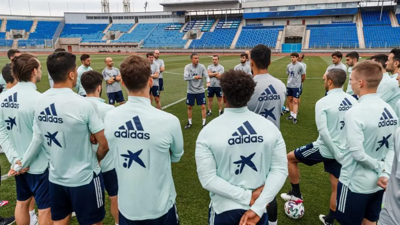 El entrenador de la selecci&oacute;n espa&ntilde;ola de f&uacute;tbol, Luis Enrique (c), conversa con los jugadores. EFE