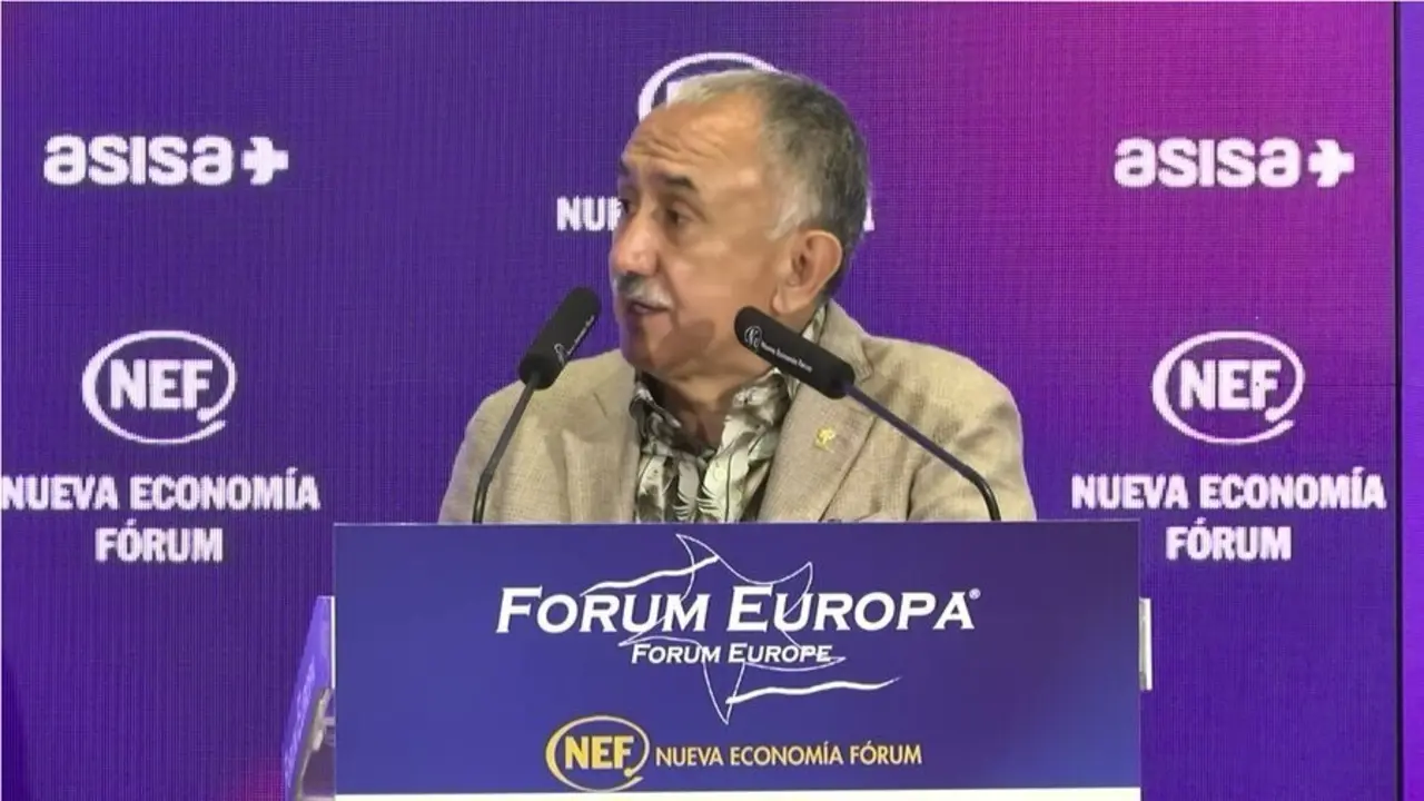 El secretario general de UGT, Pepe &Aacute;lvarez, en un desayuno de Nueva Econom&iacute;a Forum.
