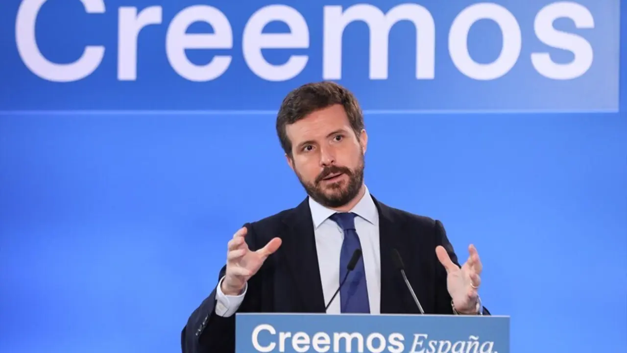 El presidente nacional del Partido Popular, Pablo Casado, interviene en el curso &lsquo;Espa&ntilde;a, Europa y libertad&rsquo;, a 6 de julio de 2021, en El Escorial, Madrid, (Espa&ntilde;a). 