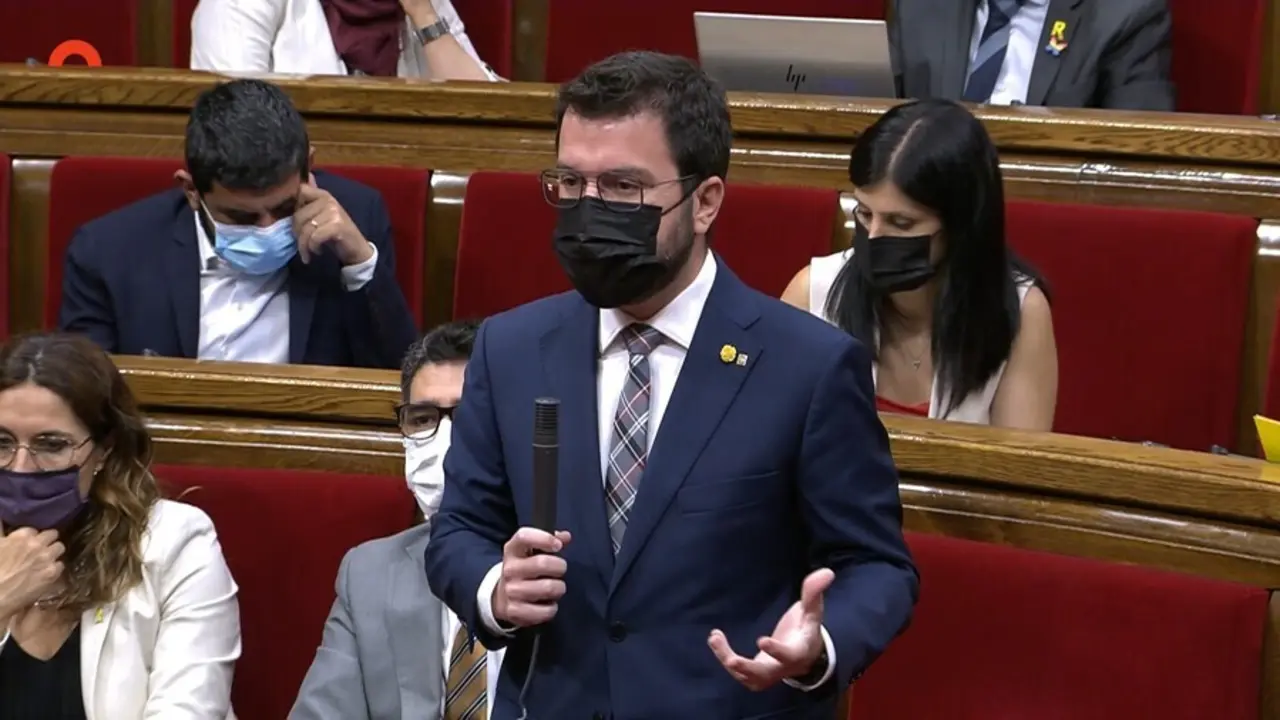 El presidente del Govern, Pere Aragon&egrave;s, en el pleno del Parlament el 7 de julio.