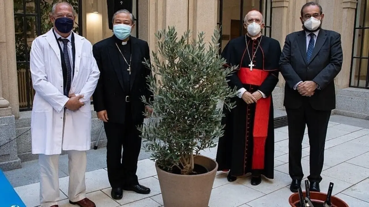 Jos&eacute; Mar&iacute;a del Corral, Presidente de Presidente de la Pontificia Scholas Occurrentes; Bernardito Auza, Nuncio Apost&oacute;lico en Espa&ntilde;a; Carlos Osoro, Arzobispo de Madrid, y Alfonso Bull&oacute;n de Mendoza, presidente de la ACdP y de la Fundaci&oacute;n San Pablo CEU