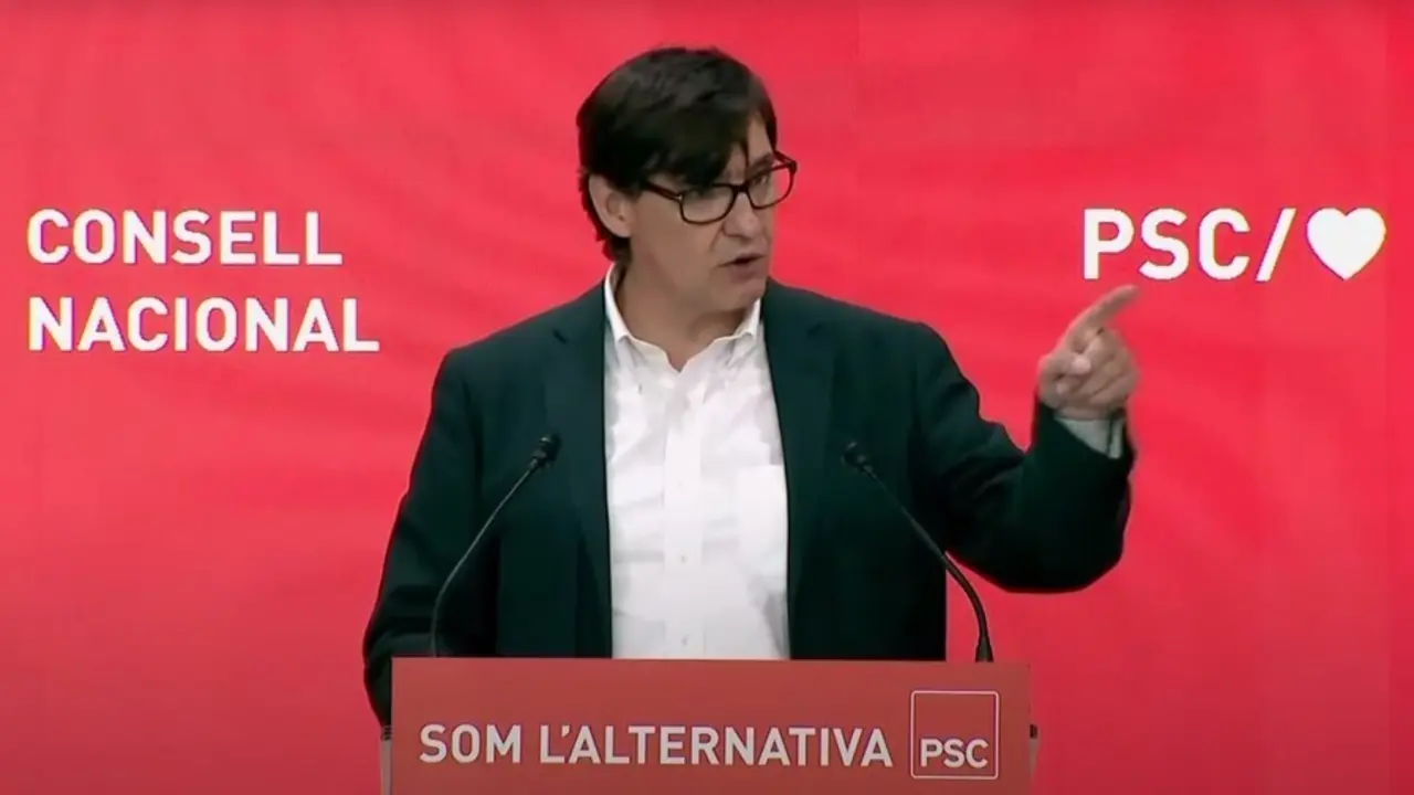 El l&iacute;der del PSC en el Parlament, Salvador Illa, durante su intervenci&oacute;n en el Consell Nacional del PSC.