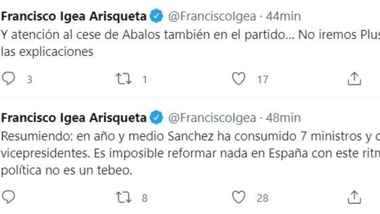 Tuits del vicepresidente de la Junta, Francisco Igea.