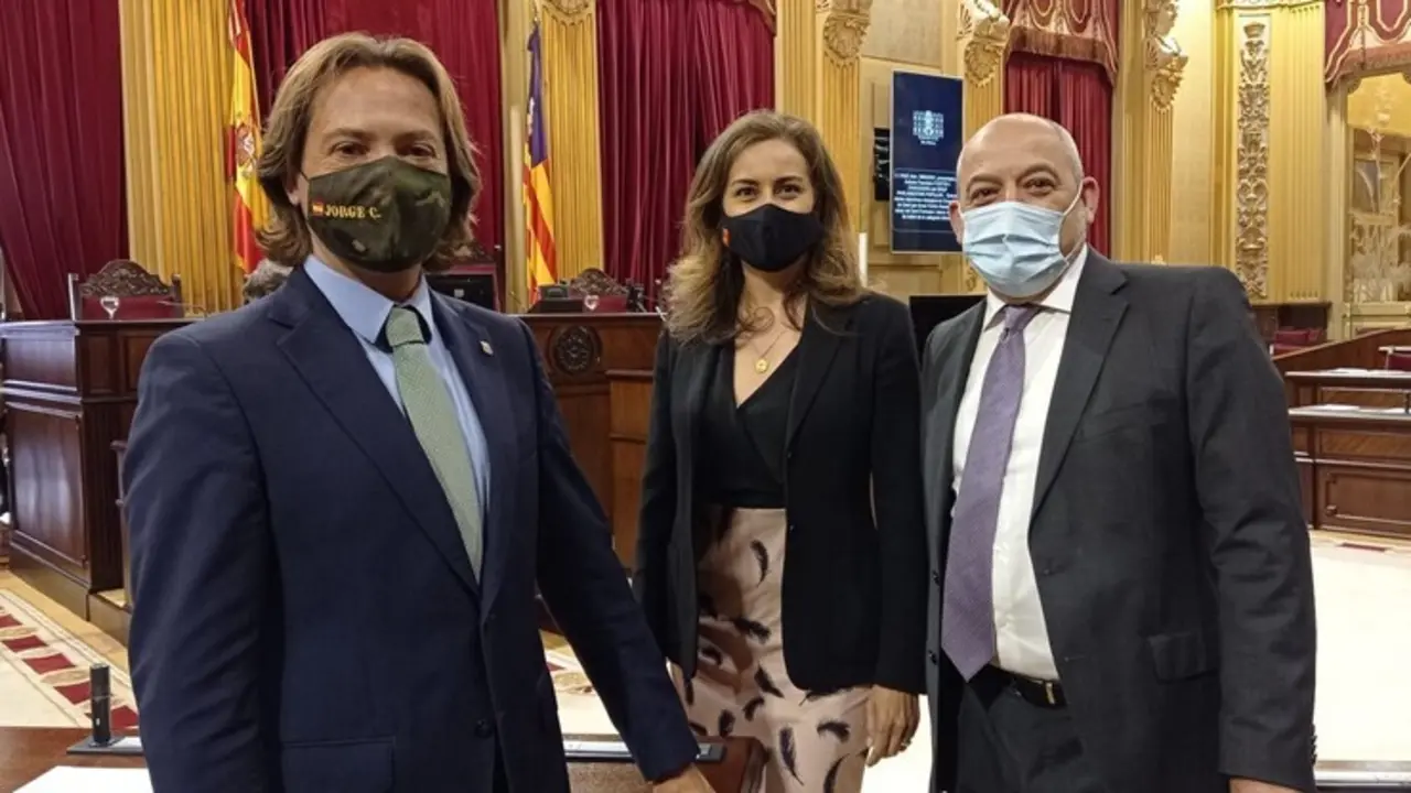 Los tres diputados del grupo parlamentario Vox-Act&uacute;a Baleares, en el Parlament.