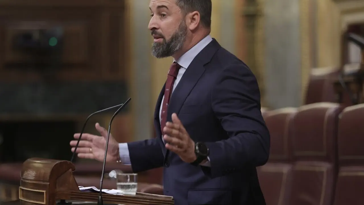 El l&iacute;der de Vox, Santiago Abascal, en el Congreso de los Diputados.