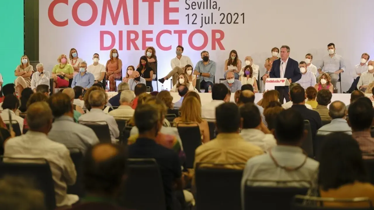 Archivo - El candidato del PSOE-A a la Junta, Juan Espadas, interviene este lunes ante el Comit&eacute; Director del PSOE-A celebrado en Sevilla.