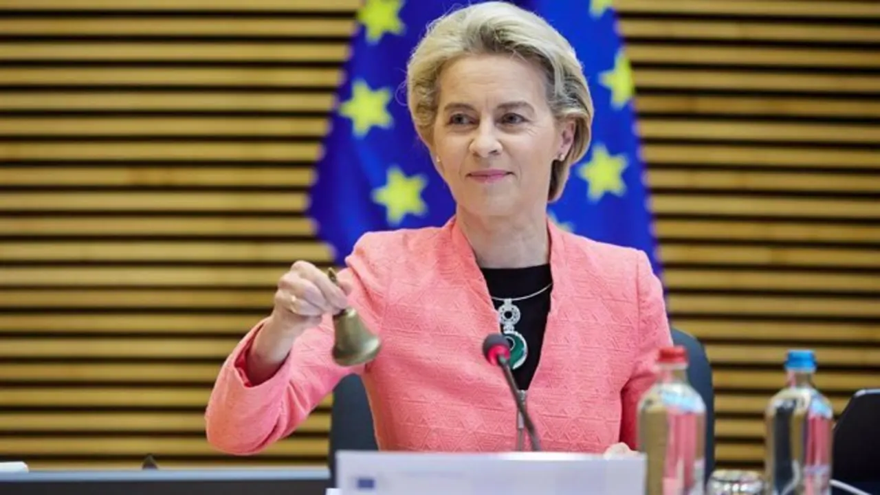 HANDOUT - 14 July 2021, Belgium, Brussels: President of the European Commission Ursula von der Leyen announces the start of the weekly meeting of the Commission. Photo: Claudio Centonze/European Commission/dpa - ATTENTION: editorial use only and only if t - Claudio Centonze/European Commis / DPA