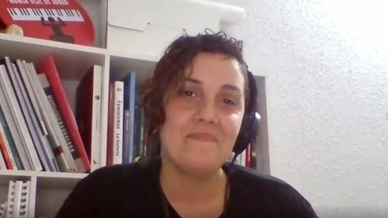 La l&iacute;der de Podem Catalunya, Conchi Abell&aacute;n, en su intervenci&oacute;n durante el Consejo Ciudadano telem&aacute;tico del partido.