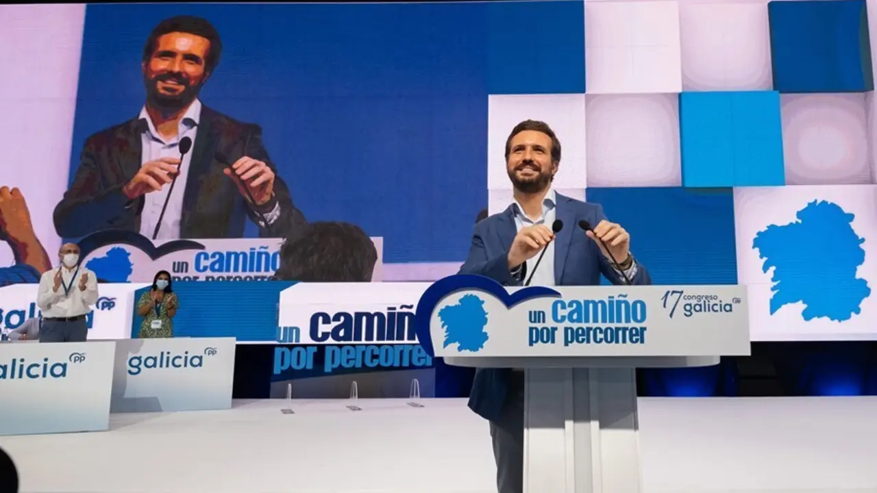 El presidente del PP, Pablo Casado, en el 17 Congreso del PP de Galicia, a 17 de julio de 2021, en Santiago de Compostela (Galicia).