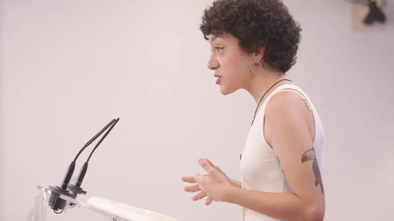La portavoz parlamentaria de Unidas Podemos, Aina Vidal, ofrece una rueda de prensa en el Congreso de los Diputados, a 20 de julio de 2021, en Madrid (Espa&ntilde;a).