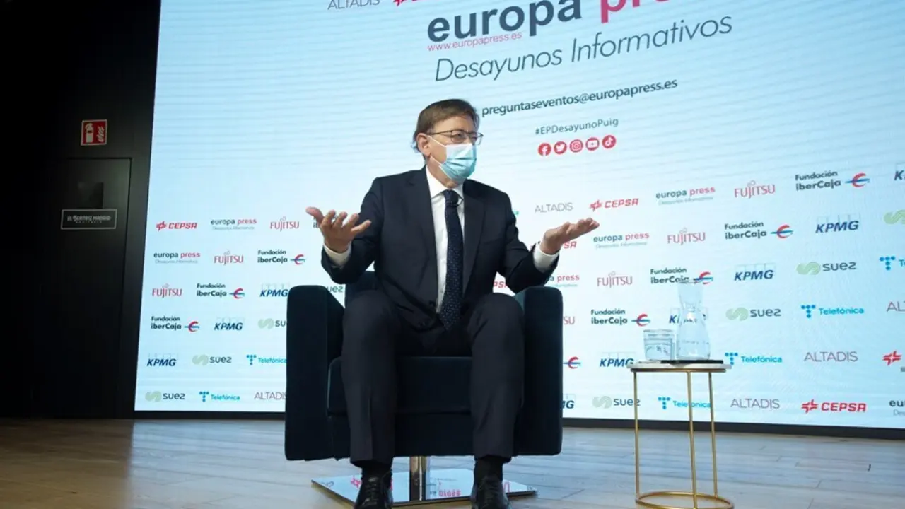 El presidente de la Generalitat Valenciana, Ximo Puig, interviene en el Desayuno Informativo de Europa Press en el Auditorio El Beatriz Madrid, a 21 de julio de 2021, en Madrid