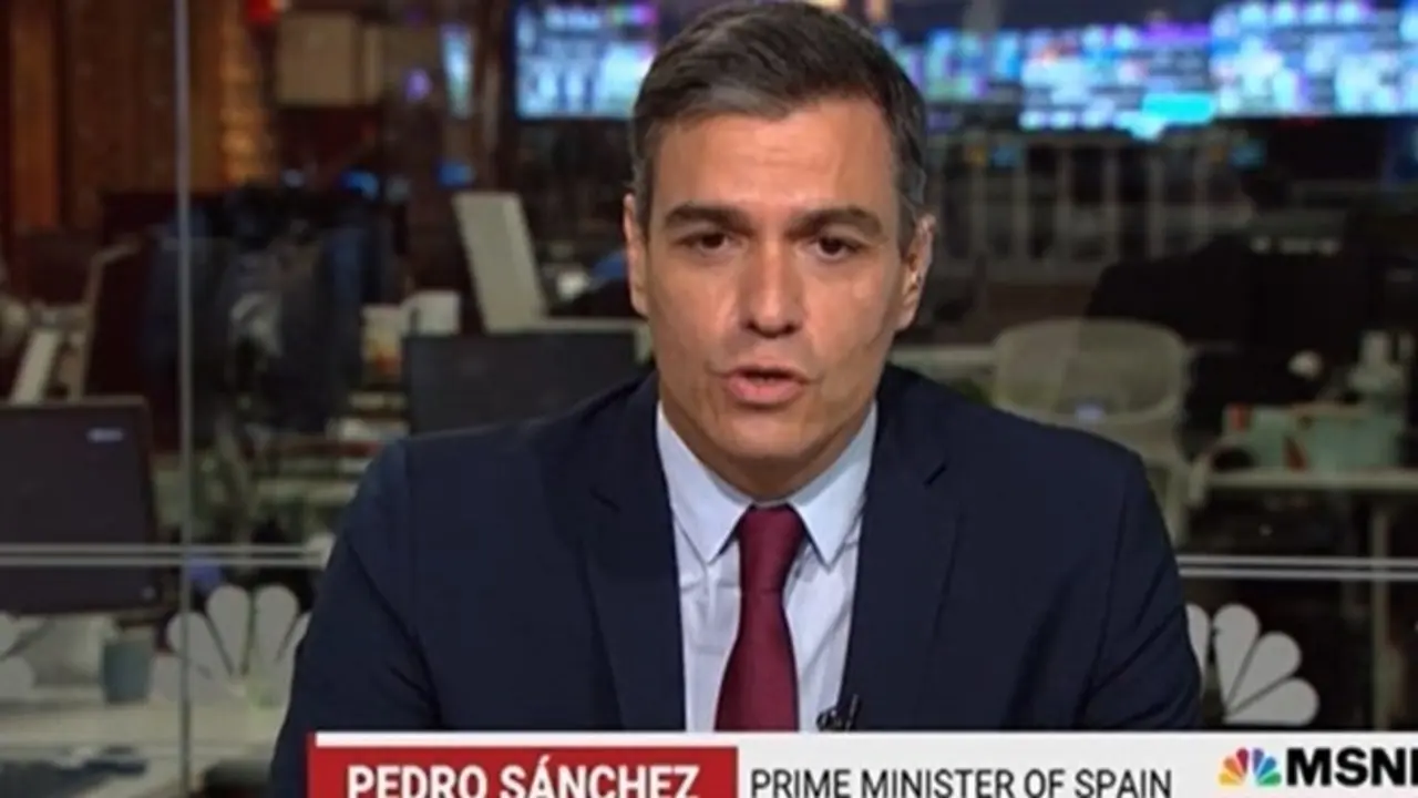 El presidente del Gobierno, Pedro S&aacute;nchez, en una entrevista en la cadena estadounidense MSNBC