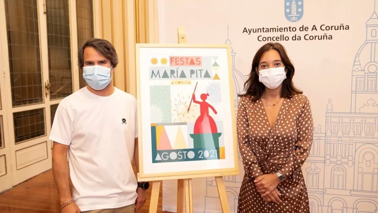 Presentaci&oacute;n de las Fiestas de Mar&iacute;a Pita 2021 en A Coru&ntilde;a, con la alcaldesa de la ciudad, In&eacute;s Rey.