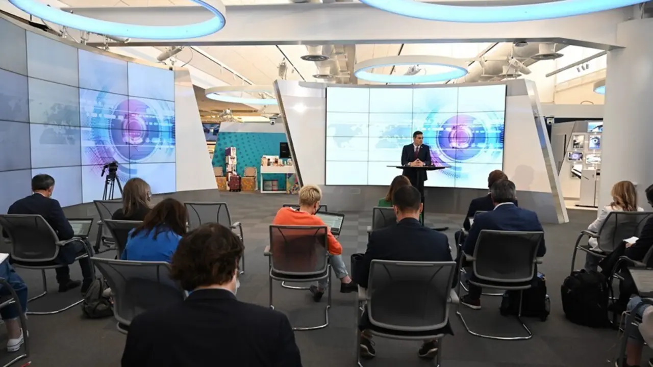 El presidente del Gobierno, Pedro S&aacute;nchez, en su rueda de prensa de balance de su gira econ&oacute;mica en EEUU