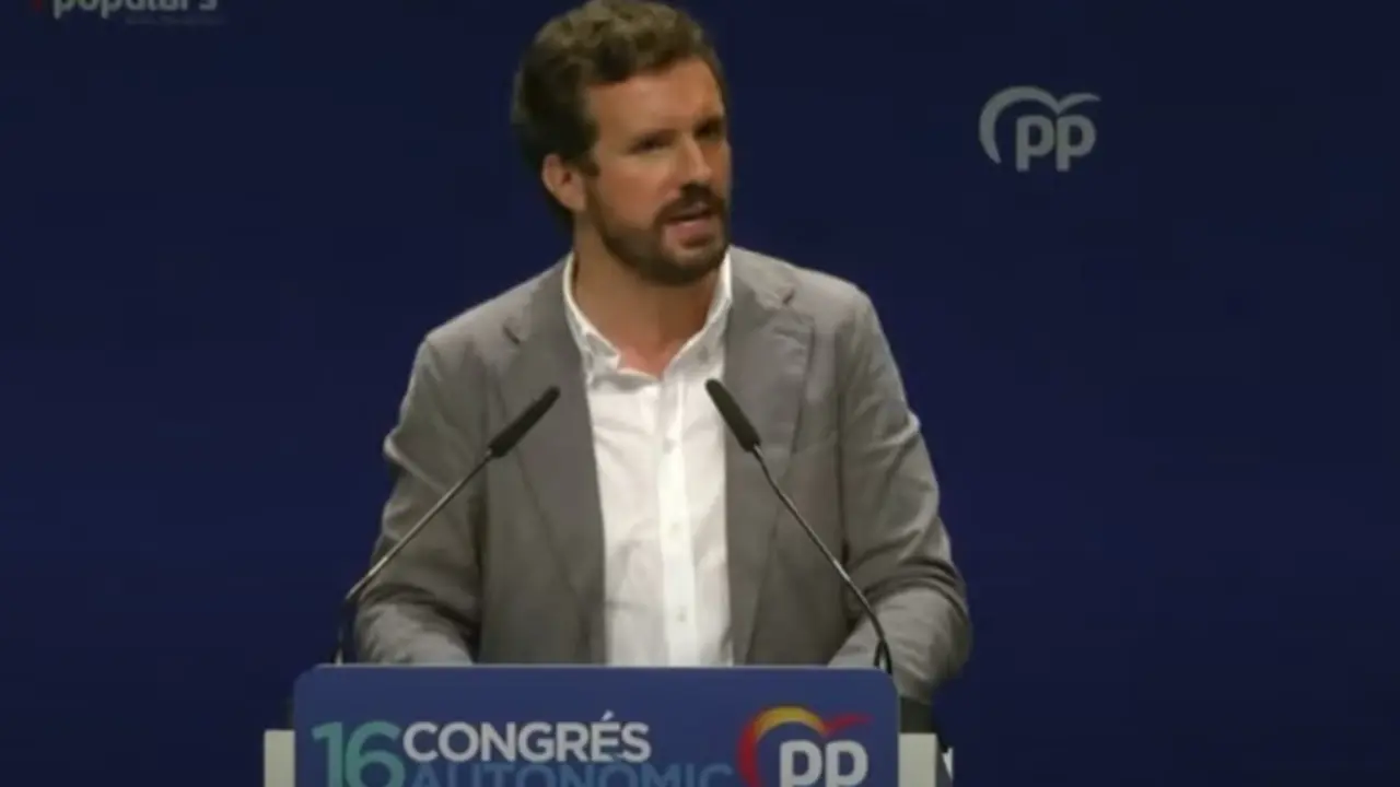 El presidente del PP, Pablo Casado, en el 16 Congreso Auton&oacute;mico de la formaci&oacute;n en Baleares.