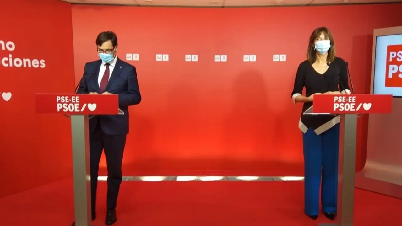 Los l&iacute;deres del PSC y el PSE-EE, Salvador Illa e Idoia Mendia, en Bilbao