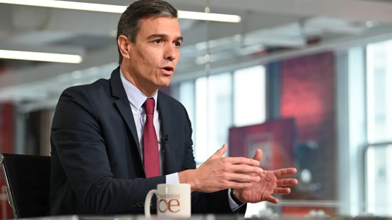 El presidente del Gobierno, Pedro S&aacute;nchez, durante la entrevista en el programa 'Morning Joe', en MSNBC.