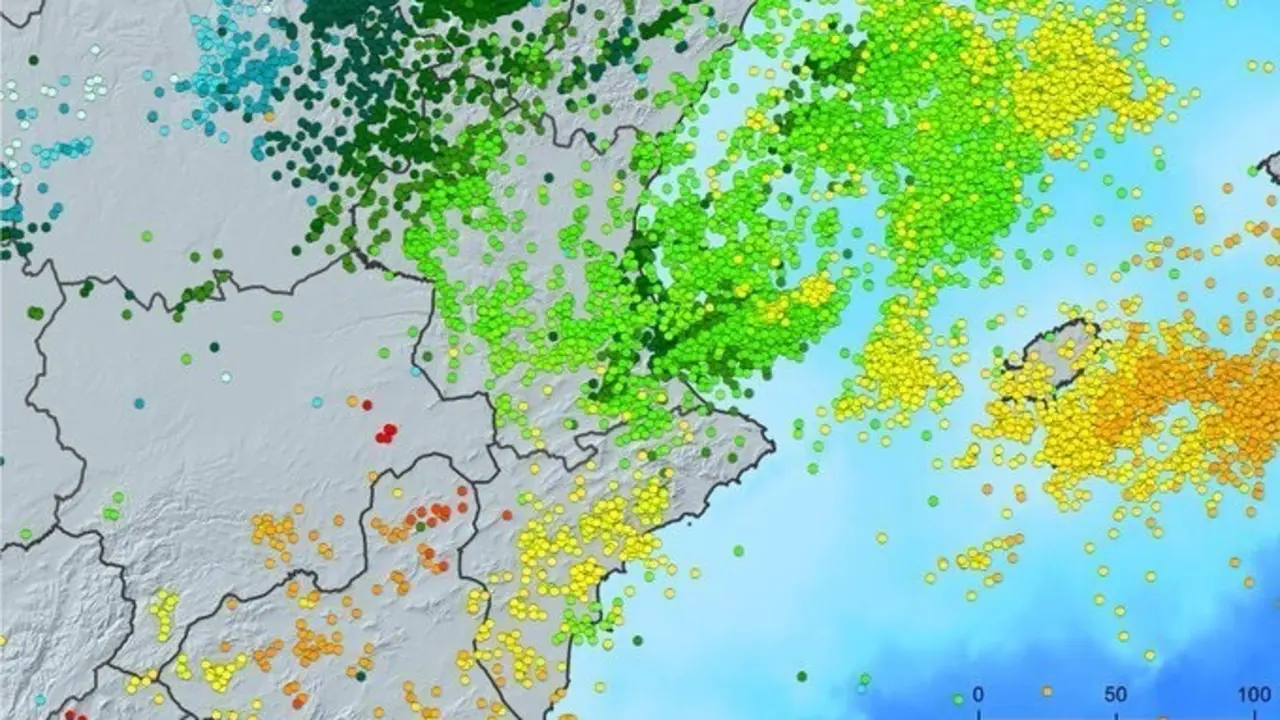 Rayos que impactan en la Comunitat